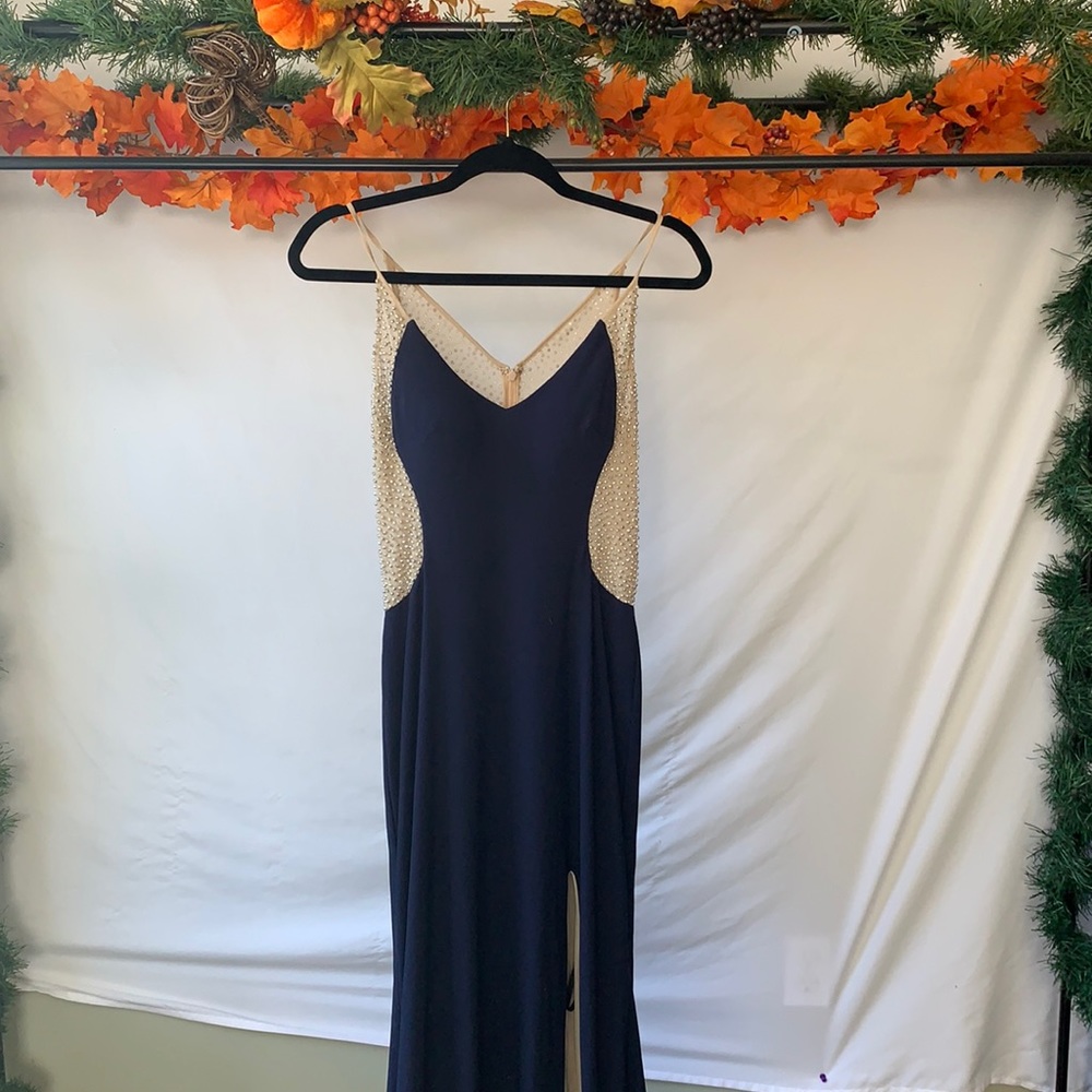 Xscape navy blue and nude dress, size 4
